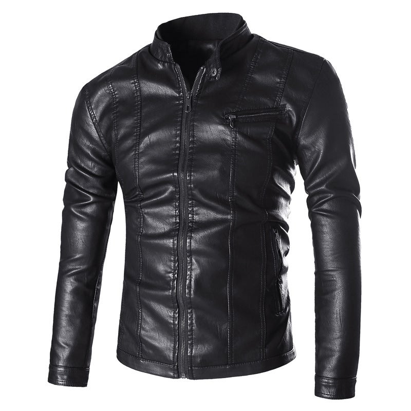 Men'S Leather 2019 Autumn New Pu Leather Stand Collar Men'S Motorcycle Clothing Fashion Leather Jacket Men - Image 5