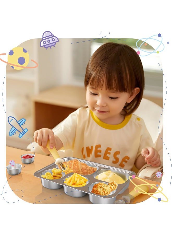 Bakpoco 2 Packs Stainless Steel Snack Containers with Lids, Metal Lunch Bento Box Lunchabloe Storage for Kids Adults, Reusable Meal Prep Food Containers, Portion Control Divided Plates 5 Compartments - Image 2