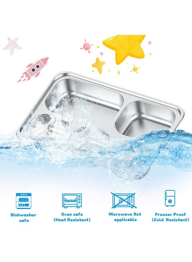 Bakpoco 2 Packs Stainless Steel Snack Containers with Lids, Metal Lunch Bento Box Lunchabloe Storage for Kids Adults, Reusable Meal Prep Food Containers, Portion Control Divided Plates 5 Compartments - Image 5