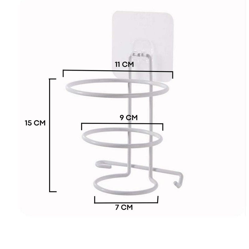 Decorlay Wrought Iron Self-Adhesive Hair Dryer Holder, Hair Strengthener Holder, Dryer Hanging Stand, Plug Hook | 11 x 11 x 15 CM (White) - Image 2