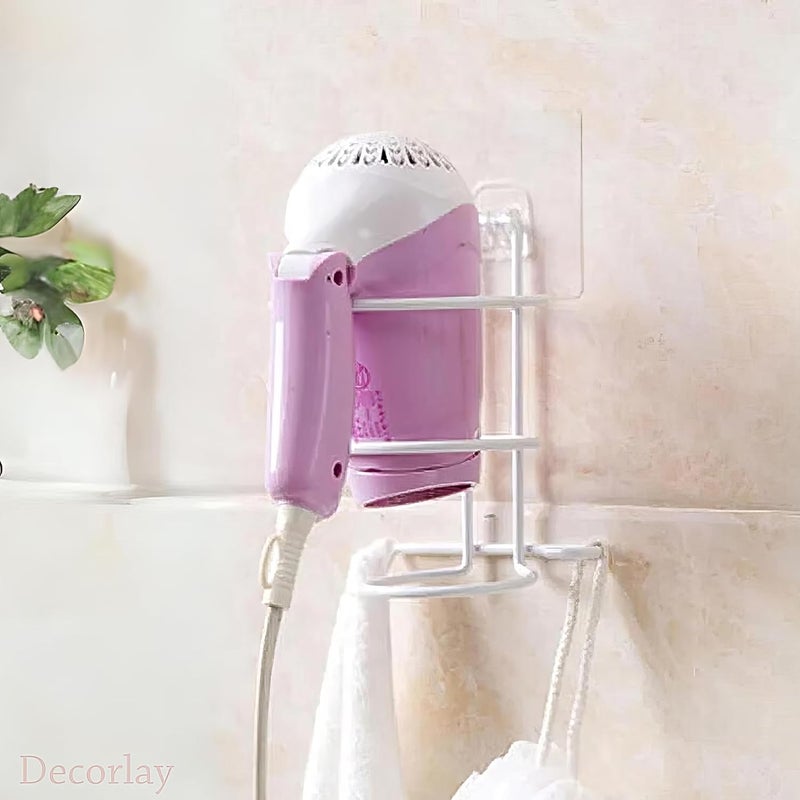 Decorlay Wrought Iron Self-Adhesive Hair Dryer Holder, Hair Strengthener Holder, Dryer Hanging Stand, Plug Hook | 11 x 11 x 15 CM (White) - Image 3
