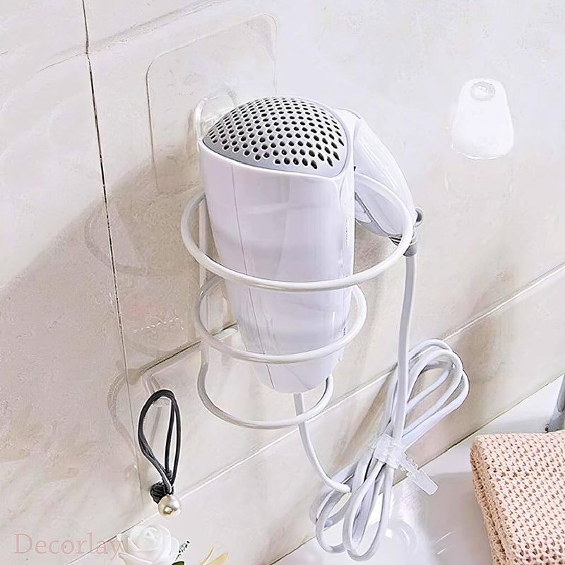 Decorlay Wrought Iron Self-Adhesive Hair Dryer Holder, Hair Strengthener Holder, Dryer Hanging Stand, Plug Hook | 11 x 11 x 15 CM (White) - Image 4