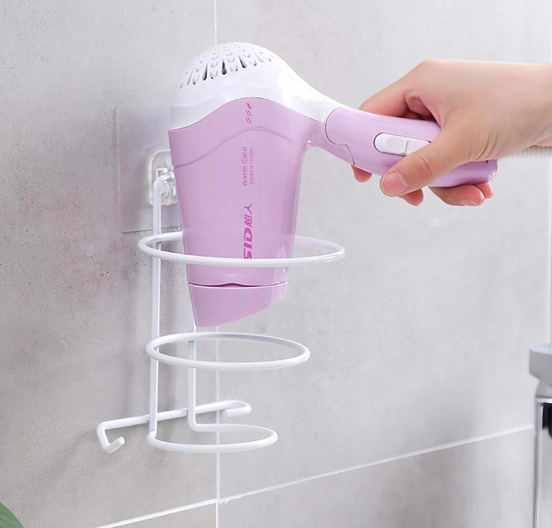Decorlay Wrought Iron Self-Adhesive Hair Dryer Holder, Hair Strengthener Holder, Dryer Hanging Stand, Plug Hook | 11 x 11 x 15 CM (White) - Image 1