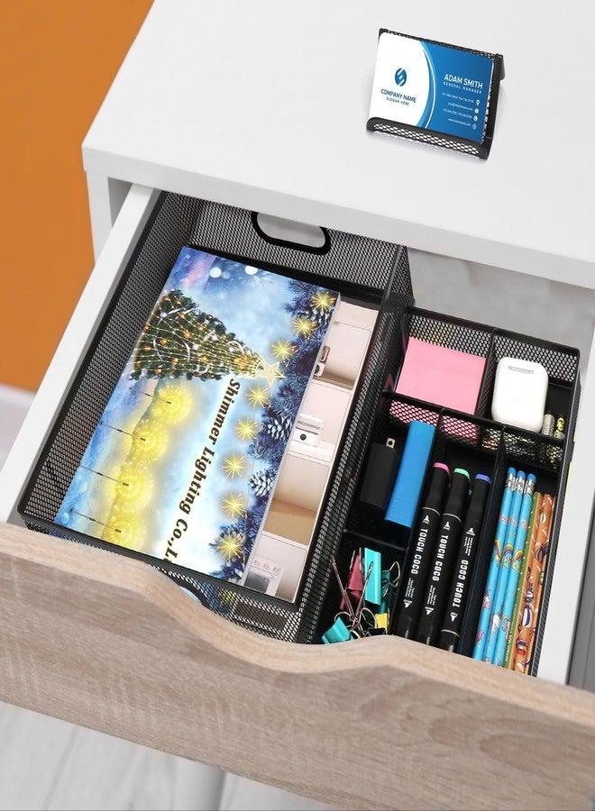 EsOfficce Drawer Organizers, 3 Sets Metal Mesh Desk Drawer Organizer Trays, 2 Desktop Organizers with 2 Pcs Phone Brand Card Holders, Desk Drawer Box Tray for Office, Bathroom, Kitchen, Makeup, Vanity - Image 3
