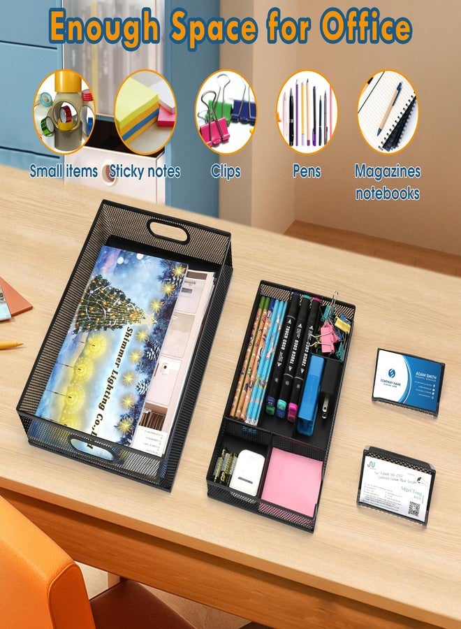 EsOfficce Drawer Organizers, 3 Sets Metal Mesh Desk Drawer Organizer Trays, 2 Desktop Organizers with 2 Pcs Phone Brand Card Holders, Desk Drawer Box Tray for Office, Bathroom, Kitchen, Makeup, Vanity - Image 2