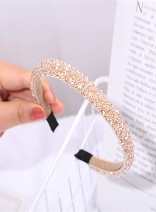 Ruihfas Fashion Sparkle 4 Rows Crystal Rhinestone Headbands Beaded Hair Hoop Band (Champagne) - Image 3