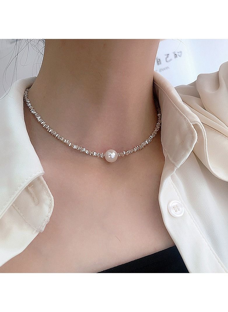 925 Sterling Silver Women's Broken Silver Pearl Necklace  - Image 1