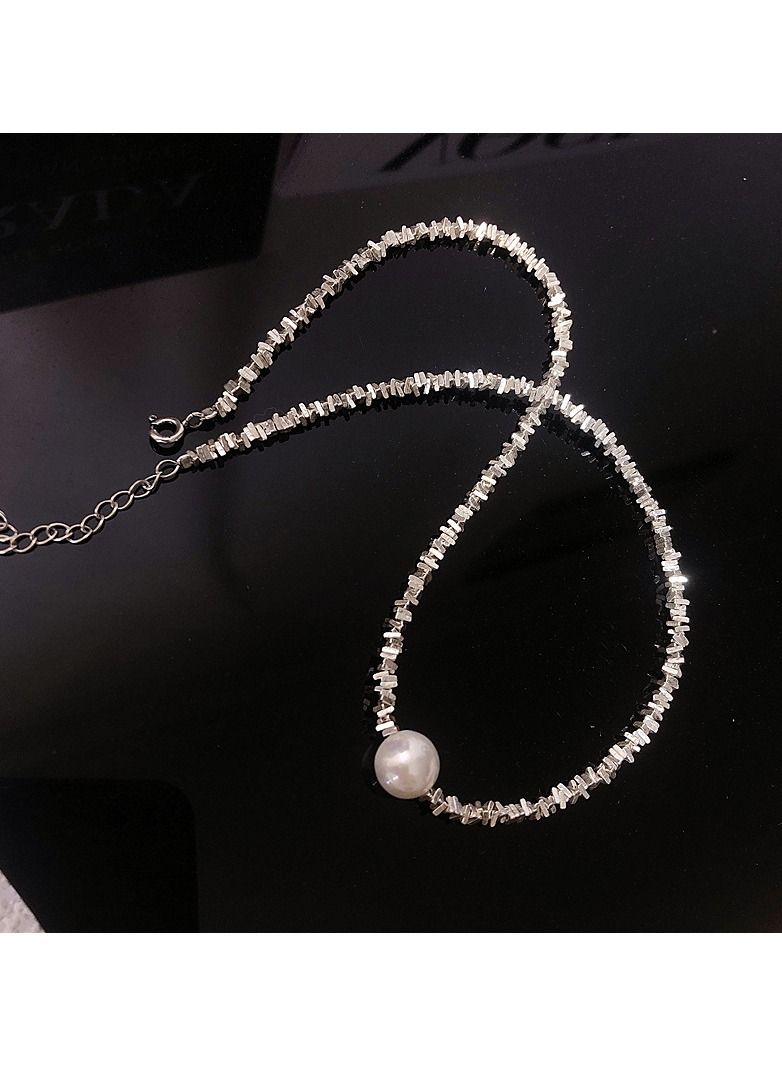 925 Sterling Silver Women's Broken Silver Pearl Necklace  - Image 2