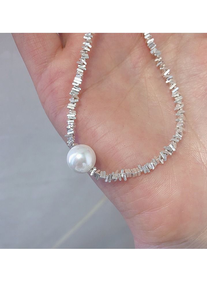 925 Sterling Silver Women's Broken Silver Pearl Necklace  - Image 3