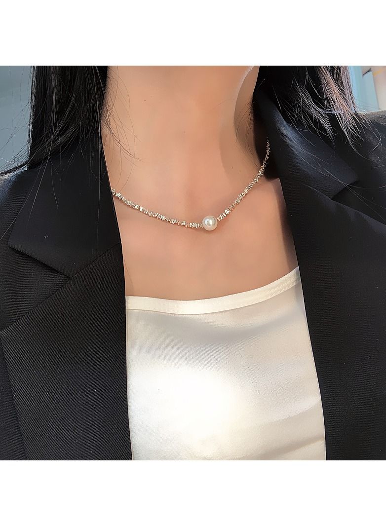 925 Sterling Silver Women's Broken Silver Pearl Necklace  - Image 4