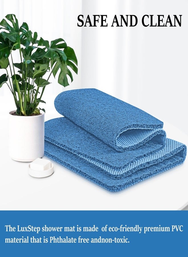 LuxStep حصيرة استحمام لوكس ستيب، 24x16 بوصة، حصيرة حمام غير قابلة للانزلاق مع تصريف، حصيرة استحمام من لوفة بي في سي تجف بسرعة للبانيو، الدش، الحمام (أزرق بحيرة) - Image 5