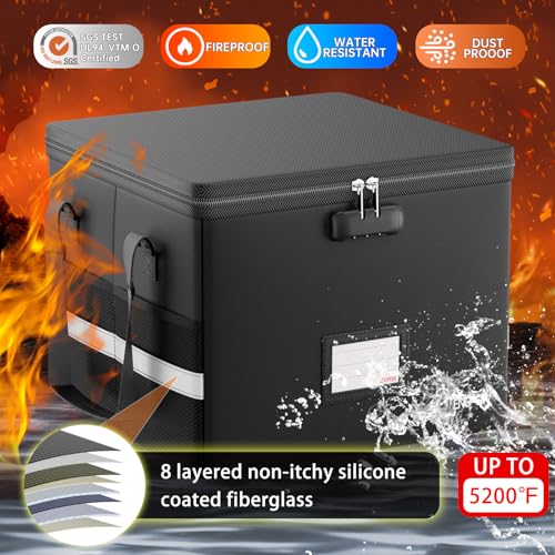ENGPOW 5200°F Fireproof Document Box with Lock, Heat Insulated Collapsible File Storage Organizer with Handle, Portable Home Office File Cabinet for Hanging Letter/Legal Size Folder, Black - Image 3