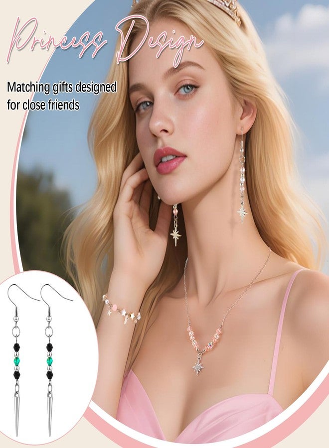 تونديامو مجموعة مجوهرات تونديمو المكونة من 8 قطع، بتصميم أميرة ساحرة، تجمع بين الأناقة والصداقة، باللونين الوردي والأخضر، تتضمن أساور وأقراط وقلائد، بالإضافة إلى تعليقة كريستالية على شكل قبعة ساحرة ونجمة سداسية. هدية مثالية للأصدقاء المقربين. - Image 5