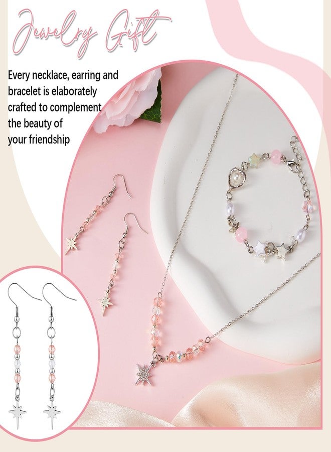 تونديامو مجموعة مجوهرات تونديمو المكونة من 8 قطع، بتصميم أميرة ساحرة، تجمع بين الأناقة والصداقة، باللونين الوردي والأخضر، تتضمن أساور وأقراط وقلائد، بالإضافة إلى تعليقة كريستالية على شكل قبعة ساحرة ونجمة سداسية. هدية مثالية للأصدقاء المقربين. - Image 4