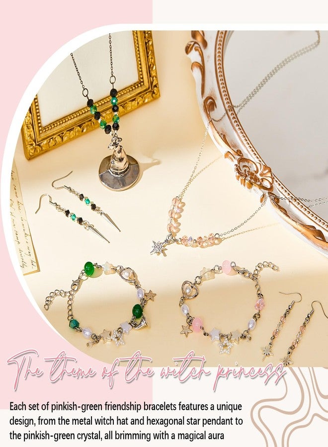 تونديامو مجموعة مجوهرات تونديمو المكونة من 8 قطع، بتصميم أميرة ساحرة، تجمع بين الأناقة والصداقة، باللونين الوردي والأخضر، تتضمن أساور وأقراط وقلائد، بالإضافة إلى تعليقة كريستالية على شكل قبعة ساحرة ونجمة سداسية. هدية مثالية للأصدقاء المقربين. - Image 2