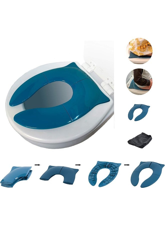 Three Little Tots Modern and Safe Portable Potty Seat, Dark Teal Folding Travel Potty Training Seat for Girls and Boys, Fits Round and Oval Toilets, On The go or at Home, Includes Travel Bag  - Image 1
