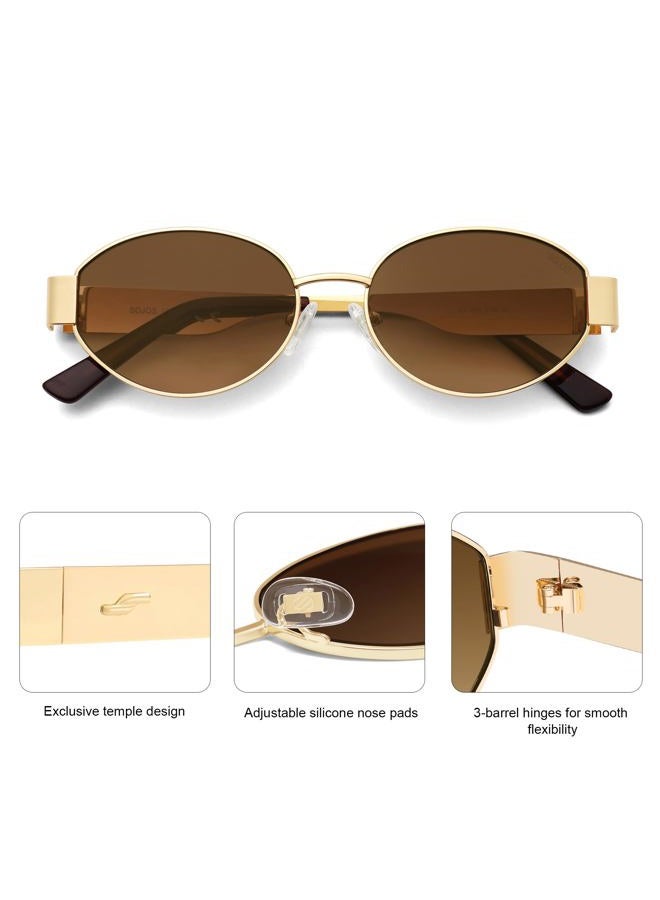 Sojos Retro Oval Sunglasses for Women Trendy Classic Shades UV400 Protection SJ1256, Shiny Gold/Gradient Brown, Medium - Image 5