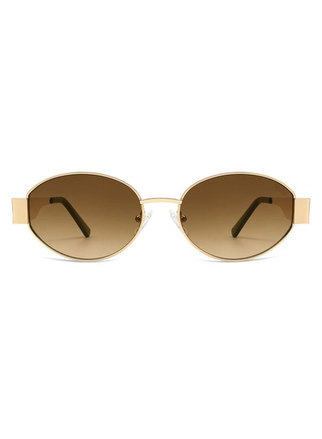 Sojos Retro Oval Sunglasses for Women Trendy Classic Shades UV400 Protection SJ1256, Shiny Gold/Gradient Brown, Medium - Image 4