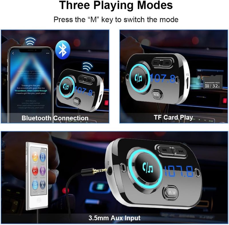 SONRU Bluetooth FM Transmitter 5.0 with QC3.0 USB Car Charger and Colorful LED Display - Image 3