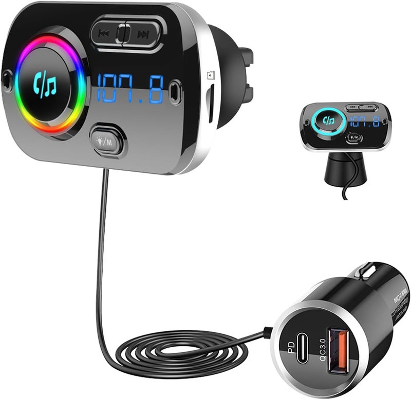 SONRU Bluetooth FM Transmitter 5.0 with QC3.0 USB Car Charger and Colorful LED Display - Image 1