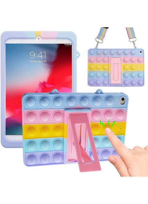 Pop It For iPad Air 5Th 4Th Generation Case 2022 2020 Kids Girls Poppet Fidget Toy Push Bubblesilicone Tablet Case Cover Stand Shoulder Strap For iPad Air 5 4 10.9” Rainbow