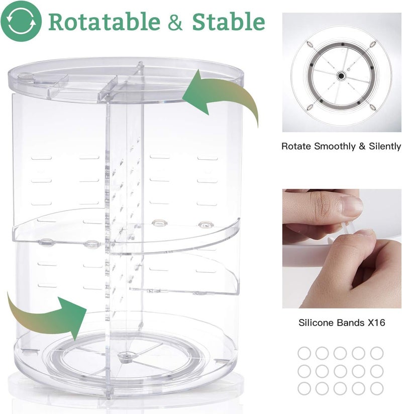 VENEXA 360 Rotating Makeup Organizer,DIY Adjustable Spinning Holder,Foldable Cosmetic Storage Display box,Large Capacity Make up Caddy Shelf,Fits Countertop Vanity and Bathroom (CLEAR) (Transparent) - Image 5