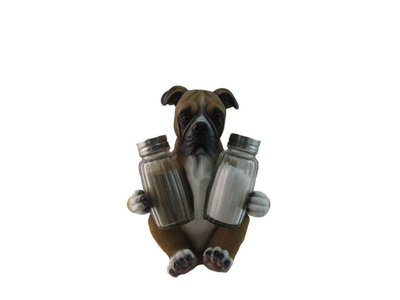 DWK Animal Holder with Salt And Pepper Shaker Set 3 Piece Kitchen Dcor and Accessories Salt and Pepper Shakers Home Dcor Home Decorations Boxer Dog