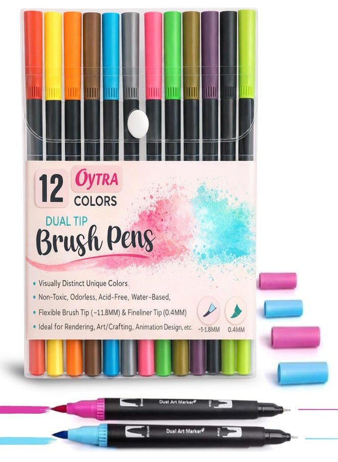 Oytra Dual Tip Brush Pens 12 Colors Sketch Pen For Drawing Sketching Calligraphy Coloring Journaling Hand Lettering - Image 1