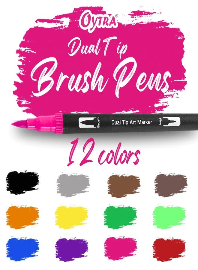 Oytra Dual Tip Brush Pens 12 Colors Sketch Pen For Drawing Sketching Calligraphy Coloring Journaling Hand Lettering - Image 2