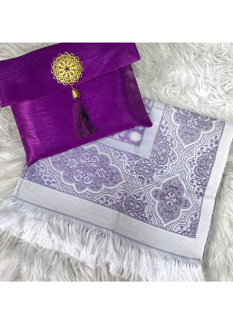 زيوش Premium Turkish Prayer Mat with Matching Pouch Purple - Image 2