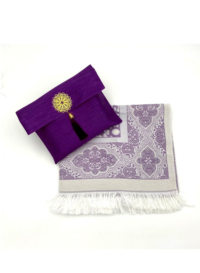 زيوش Premium Turkish Prayer Mat with Matching Pouch Purple - Image 1