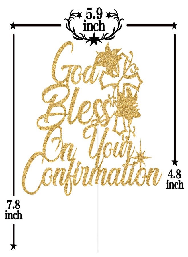 PYBHILK Gold Glitter God Bless on Your Confirmation Cake Topper, First Holy Communion/Mi Confirmation, Spanish Baptism Christening Baby Shower Baby's 1st Birthday Party Decorations Supplies - Image 2