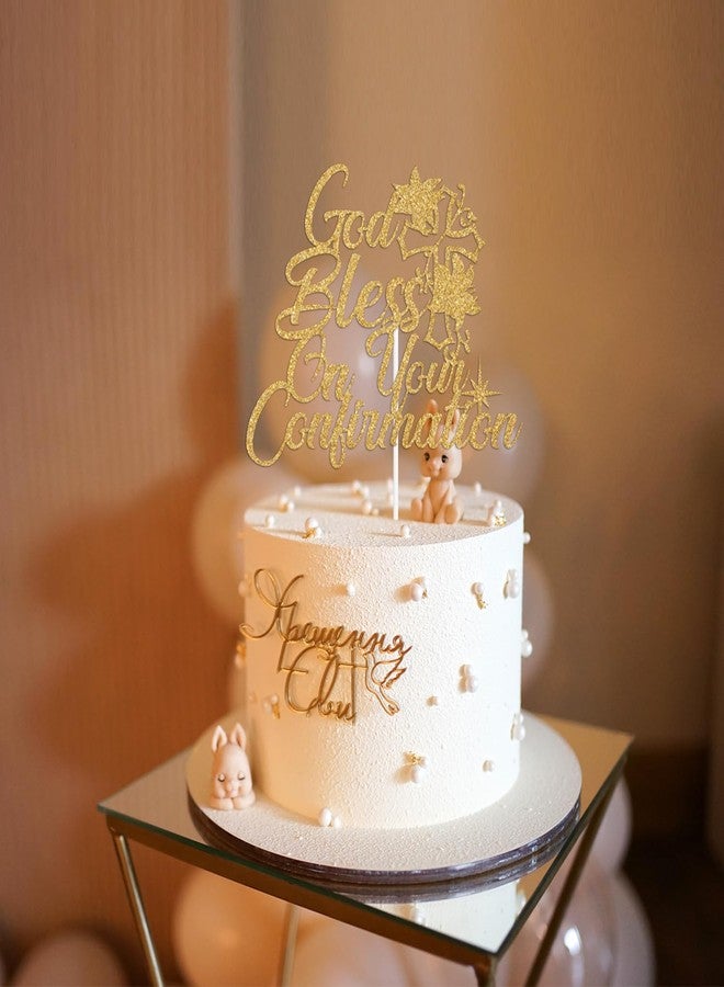 PYBHILK Gold Glitter God Bless on Your Confirmation Cake Topper, First Holy Communion/Mi Confirmation, Spanish Baptism Christening Baby Shower Baby's 1st Birthday Party Decorations Supplies - Image 4