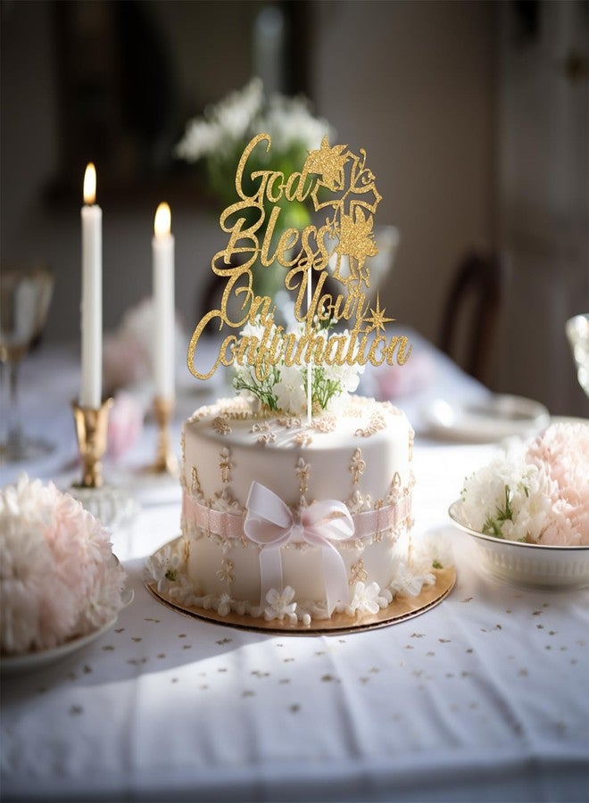 PYBHILK Gold Glitter God Bless on Your Confirmation Cake Topper, First Holy Communion/Mi Confirmation, Spanish Baptism Christening Baby Shower Baby's 1st Birthday Party Decorations Supplies - Image 5