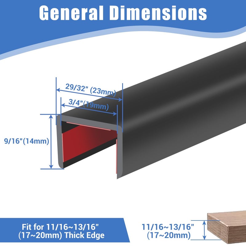 Protalwell Rubber Edge Trim, Self-Adhesive Flexible Edge Protector for Plywood, Cabinet and Drawer, 3/4" Peel and Stick U Shaped Edge Banding for Wood, EPDM Material, Fit 0.75"(19mm), Length 10Ft - Image 2