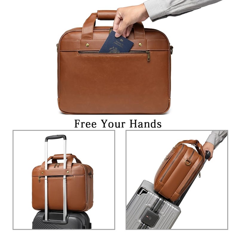 Bosidu Leather Briefcases for Men 15.6 Inch Laptop Messenger Bag with Triple Compartments Water-Resistant Computer Shoulder Bag for Business, Travel, Work, Office, Coffee - Image 3