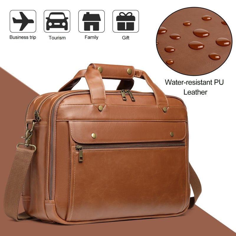 Bosidu Leather Briefcases for Men 15.6 Inch Laptop Messenger Bag with Triple Compartments Water-Resistant Computer Shoulder Bag for Business, Travel, Work, Office, Coffee - Image 4