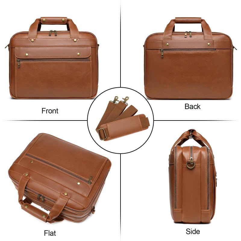 Bosidu Leather Briefcases for Men 15.6 Inch Laptop Messenger Bag with Triple Compartments Water-Resistant Computer Shoulder Bag for Business, Travel, Work, Office, Coffee - Image 5