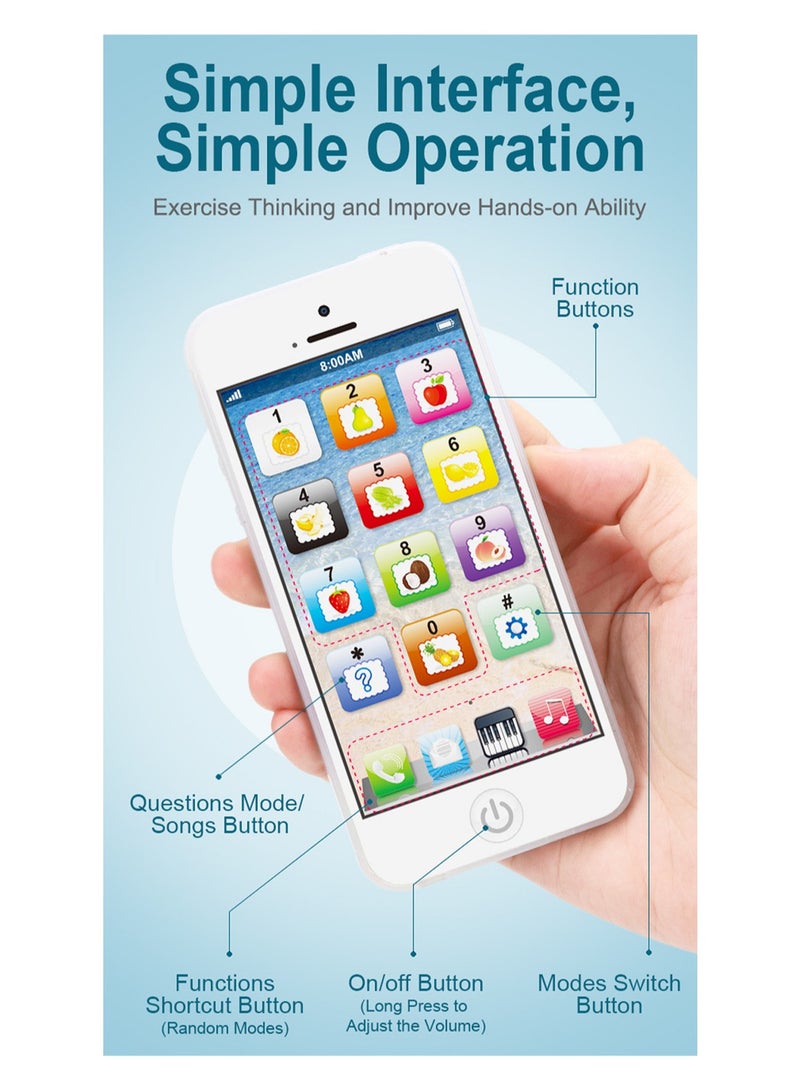 White English Music Simulation Learning Light Toy Mobile Phone Story Machine Early Education Machine With Usb Cable, Toy Game Mobile Phone, Suitable For Babies And Children - Image 3