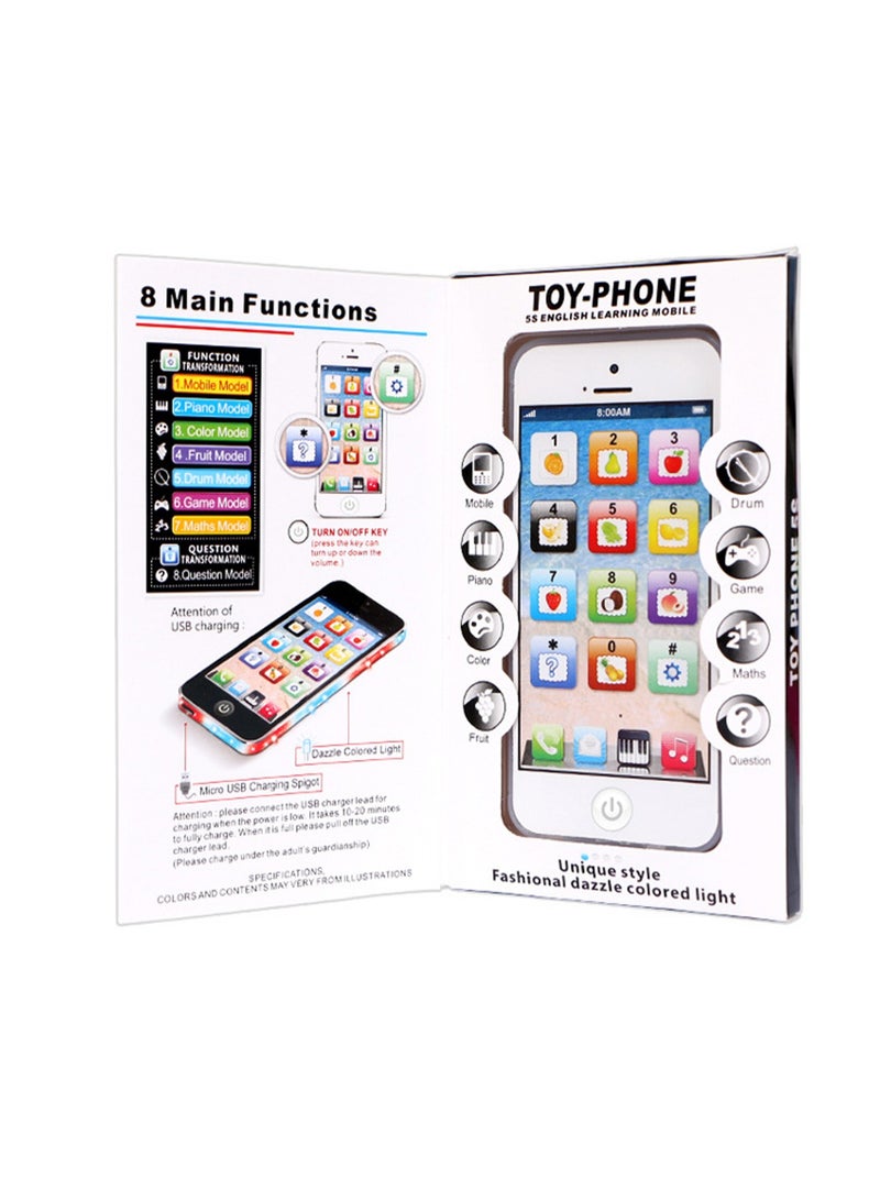 White English Music Simulation Learning Light Toy Mobile Phone Story Machine Early Education Machine With Usb Cable, Toy Game Mobile Phone, Suitable For Babies And Children - Image 1