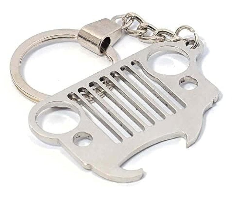immatgar stainless steel car keychain keyring gift for men and women in shape of Jeep Grill with bottle opener