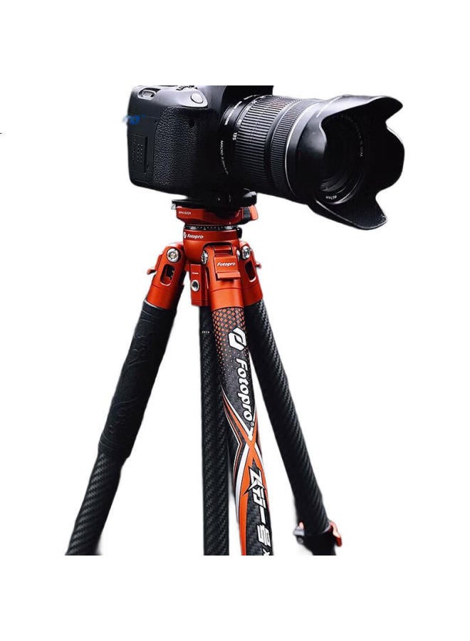 Fotopro Flight One Ball Head Camera Mirrorless Photography And Videography Carbon Fiber Tripod Without Center Column, Flip-Lock, Flame Orange, Includes Phone Clamp - Image 3