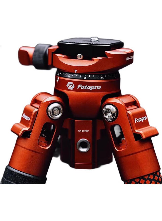 Fotopro Flight One Ball Head Camera Mirrorless Photography And Videography Carbon Fiber Tripod Without Center Column, Flip-Lock, Flame Orange, Includes Phone Clamp - Image 1