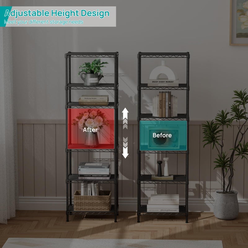 SINGAYE 6 Shelves Bathroom Organizers and Storage Shelf Wire Closet Metal Pantry Kitchen Small Garage Shelving Unit Laundry Room Organization Home Tall Rack Balck 10" D x 16" W x 60â€H - Image 5