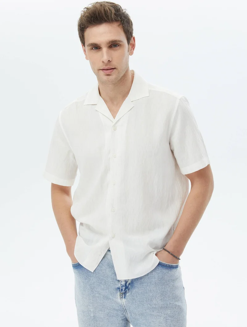 Kip Ecru Regular Fit Woven Classic Linen Blend Shirt