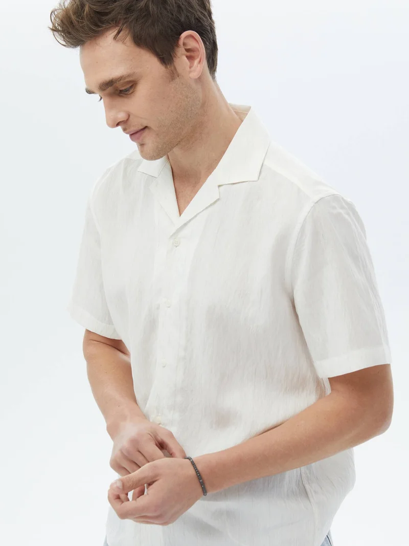 Kip Ecru Regular Fit Woven Classic Linen Blend Shirt