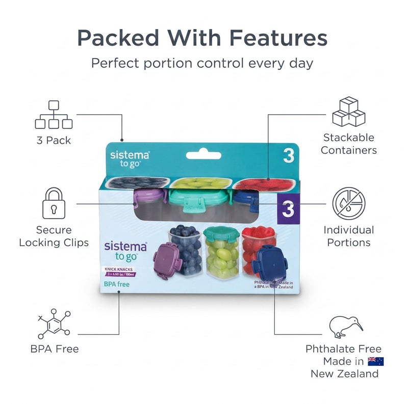 Sistema Medium Knick Knack To Go 3 Pack 138ml Stackable Snack Containers BPA & Phthalate Free Portable Food Storage Boxes for Nuts Snacks Sauces Fruits Meal Prep & Lunch Organization - Image 5