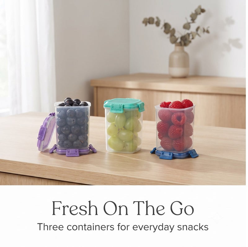 Sistema Medium Knick Knack To Go 3 Pack 138ml Stackable Snack Containers BPA & Phthalate Free Portable Food Storage Boxes for Nuts Snacks Sauces Fruits Meal Prep & Lunch Organization - Image 4