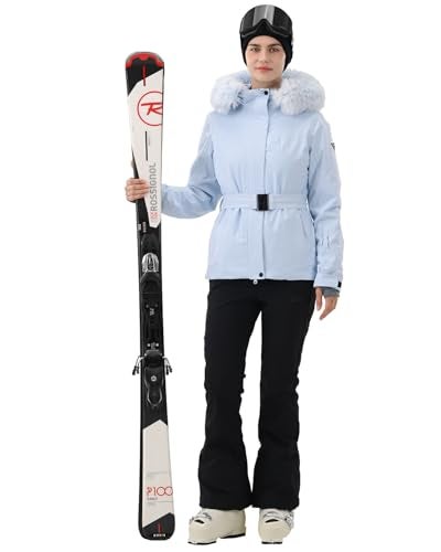 HIGH EXPERIENCE Women's Ski Jacket Snowboard Fitted Slim Belted Snow Coat Warm Winter Mountain Waterproof Windproof Insulated Hooded (US, Alpha, Small, Regular, Regular, Light Blue) - Image 3