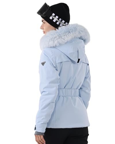 HIGH EXPERIENCE Women's Ski Jacket Snowboard Fitted Slim Belted Snow Coat Warm Winter Mountain Waterproof Windproof Insulated Hooded (US, Alpha, Small, Regular, Regular, Light Blue) - Image 2